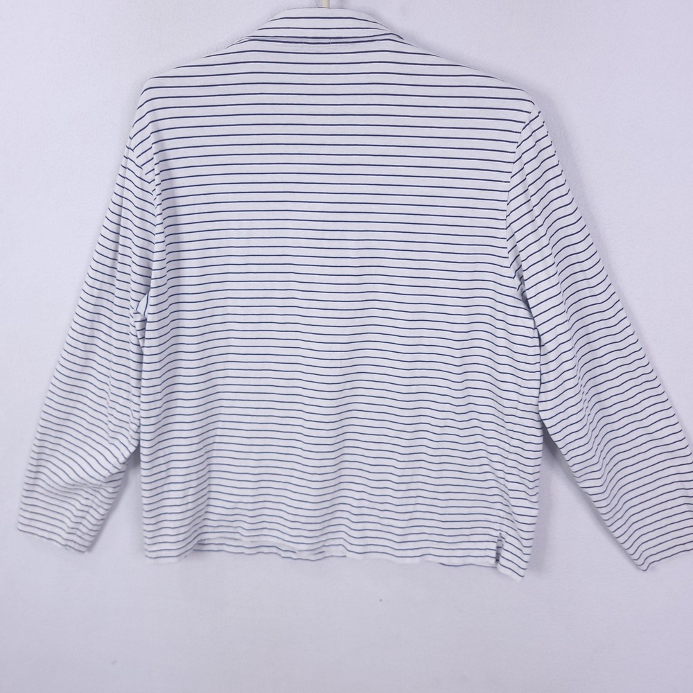 J McLaughlin Polo Shirt Mens XL White Navy Stripe Long Sleeve Pima Cotton Top - Picture 2 of 13